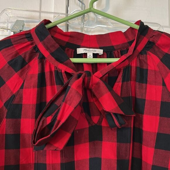 Madewell buffalo plaid blouse with tie - Size M - Picture 4 of 8